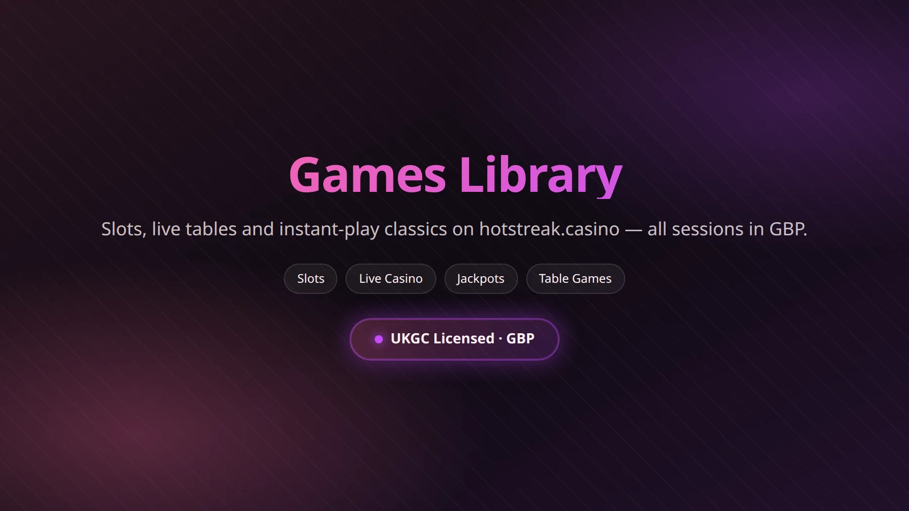 Hot Streak Casino games library overview