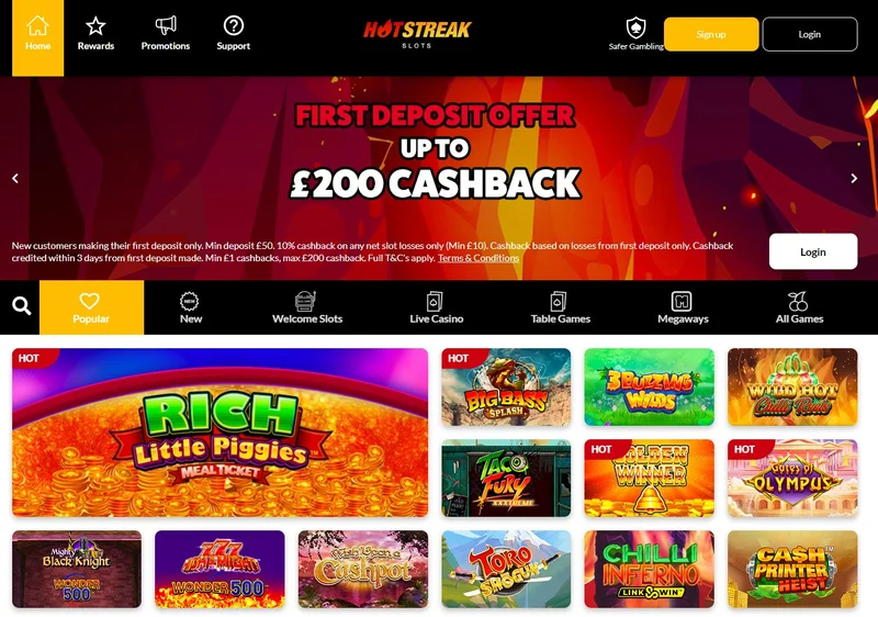 Hot Streak Casino Mobile Gaming Interface